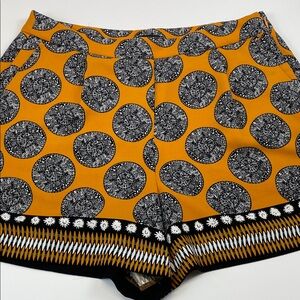 Ann Taylor Factory Printed High Waist Dress Shorts Mustard Black Sz 10